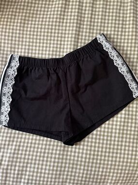 As Revival Black and White Lace-Trim Athletic Shorts Size Small